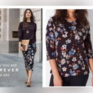 NWT MP J JILL WEAREVER floral SET woman pencil stretch sophisticated skirt-top